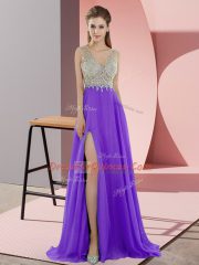 Pretty Lavender V-neck Neckline Beading Prom Evening Gown Sleeveless Zipper