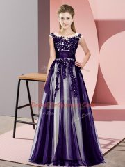 Custom Made Purple Empire Scoop Sleeveless Tulle Floor Length Zipper Beading and Lace Vestidos de Damas
