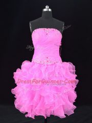 Sleeveless Organza Lace Up Evening Dress in Pink with Beading