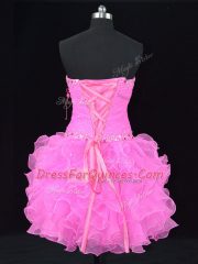 Sleeveless Organza Lace Up Evening Dress in Pink with Beading