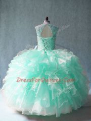 Fantastic Apple Green Scoop Lace Up Beading and Ruffles Ball Gown Prom Dress Sleeveless