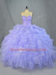 Decent Sweetheart Sleeveless Organza Quinceanera Gowns Beading and Ruffles Lace Up