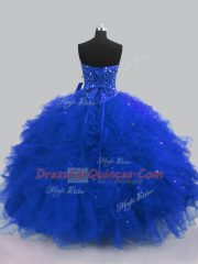Royal Blue Sleeveless Tulle Lace Up Ball Gown Prom Dress for Sweet 16 and Quinceanera