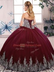 Admirable Fuchsia Lace Up Sweetheart Beading and Embroidery Ball Gown Prom Dress Tulle Sleeveless
