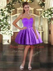 Sweetheart Sleeveless Prom Gown Mini Length Appliques Purple Tulle