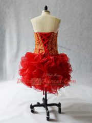 Attractive Sleeveless Organza Mini Length Lace Up Homecoming Dress in Wine Red with Beading and Ruffles