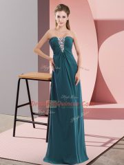Most Popular Teal Sleeveless Beading Floor Length Party Dress