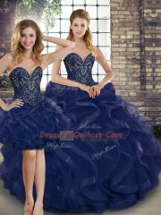 Glamorous Navy Blue Quinceanera Gowns Military Ball and Sweet 16 and Quinceanera with Beading and Ruffles Sweetheart Sleeveless Lace Up