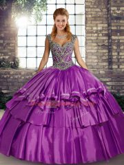 Amazing Floor Length Purple Quinceanera Gown Straps Sleeveless Lace Up