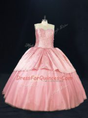 Floor Length Ball Gowns Sleeveless Pink Quinceanera Dresses Lace Up