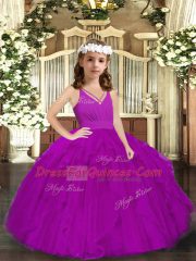 Purple Sleeveless Tulle Zipper Little Girl Pageant Gowns for Party and Wedding Party