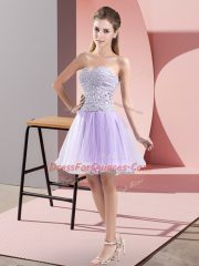 Glorious Sleeveless Tulle Mini Length Zipper Prom Dresses in Lavender with Beading