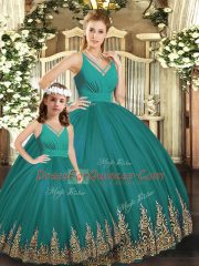 Turquoise Quinceanera Dresses Sweet 16 and Quinceanera with Embroidery V-neck Sleeveless Backless