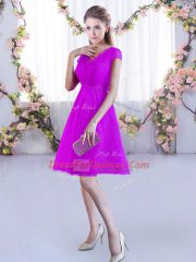Eye-catching Fuchsia A-line Lace Dama Dress Lace Up Lace Cap Sleeves Mini Length