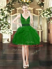 Dark Green Lace Up Dress for Prom Beading and Ruffles Sleeveless Mini Length