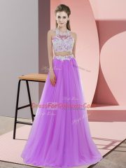 Latest Floor Length Two Pieces Sleeveless Lavender Quinceanera Dama Dress Zipper