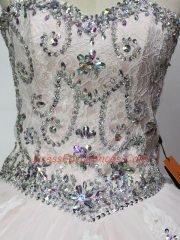 Trendy White Tulle Lace Up Sweetheart Sleeveless Floor Length Vestidos de Quinceanera Beading