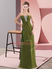 Sweetheart Sleeveless Prom Gown Floor Length Beading Olive Green Chiffon