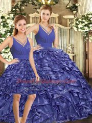 Sleeveless Brush Train Backless Floor Length Ruffles 15th Birthday Dress
