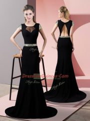 Attractive Square Short Sleeves Satin Prom Evening Gown Sequins Sweep Train Backless