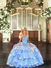 Blue Sleeveless Organza Lace Up Quinceanera Gown for Military Ball and Sweet 16 and Quinceanera