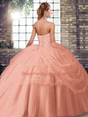 Ideal Red Ball Gowns Beading and Pick Ups Quinceanera Gowns Lace Up Tulle Sleeveless