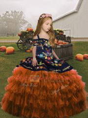 Brown Girls Pageant Dresses Party and Wedding Party with Embroidery Straps Sleeveless Lace Up