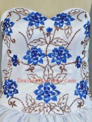Blue And White Sleeveless Embroidery and Ruffled Layers Asymmetrical Sweet 16 Dress