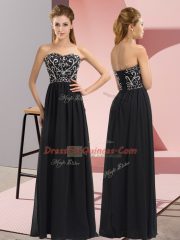 Black Sleeveless Floor Length Beading Lace Up Prom Party Dress