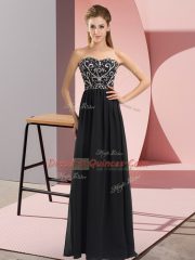 Black Sleeveless Floor Length Beading Lace Up Prom Party Dress