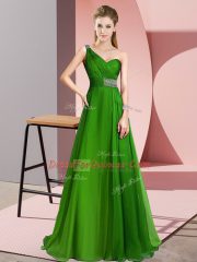 Green Chiffon Criss Cross Homecoming Dress Sleeveless Brush Train Beading