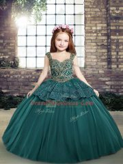Perfect Straps Sleeveless Tulle Pageant Dress Beading and Appliques Side Zipper