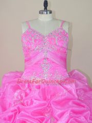 Super Baby Pink Vestidos de Quinceanera Straps Sleeveless Brush Train Lace Up