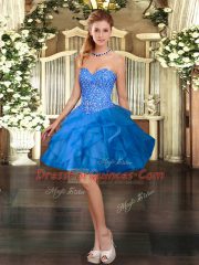 Vintage Blue Sleeveless Mini Length Beading and Ruffles Lace Up Prom Gown