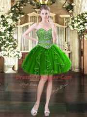 Modern Dark Green Lace Up Sweetheart Beading and Ruffles Prom Dresses Organza Sleeveless