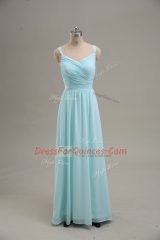 Blue Zipper Homecoming Dress Ruching Sleeveless Floor Length