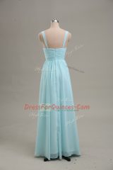 Blue Zipper Homecoming Dress Ruching Sleeveless Floor Length