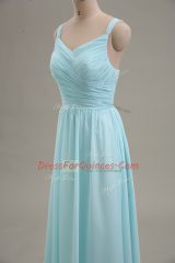 Blue Zipper Homecoming Dress Ruching Sleeveless Floor Length