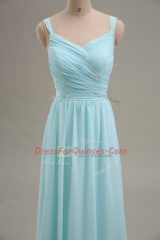 Blue Zipper Homecoming Dress Ruching Sleeveless Floor Length