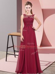 Burgundy Sleeveless Beading and Appliques Floor Length Quinceanera Dama Dress
