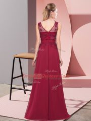 Burgundy Sleeveless Beading and Appliques Floor Length Quinceanera Dama Dress