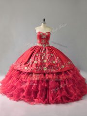 Adorable Sweetheart Sleeveless Organza Sweet 16 Dress Embroidery and Ruffles Lace Up