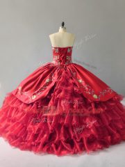 Adorable Sweetheart Sleeveless Organza Sweet 16 Dress Embroidery and Ruffles Lace Up