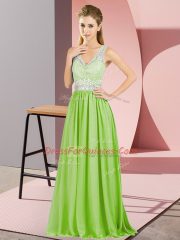 Pretty V-neck Sleeveless Chiffon Prom Party Dress Beading and Lace and Appliques Zipper