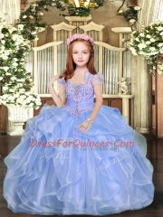 Cheap Sleeveless Lace Up Floor Length Beading Little Girls Pageant Dress