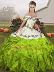 Cheap Organza Sleeveless Floor Length Quinceanera Gown and Embroidery and Ruffles