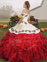 Cheap Organza Sleeveless Floor Length Quinceanera Gown and Embroidery and Ruffles