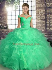 Vintage Off The Shoulder Sleeveless Organza Sweet 16 Dresses Beading and Ruffles Lace Up