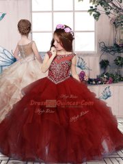 Beading and Ruffles Kids Formal Wear Red Lace Up Sleeveless Floor Length