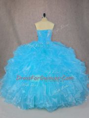 Ball Gowns Quinceanera Dresses Blue Strapless Organza Sleeveless Floor Length Lace Up